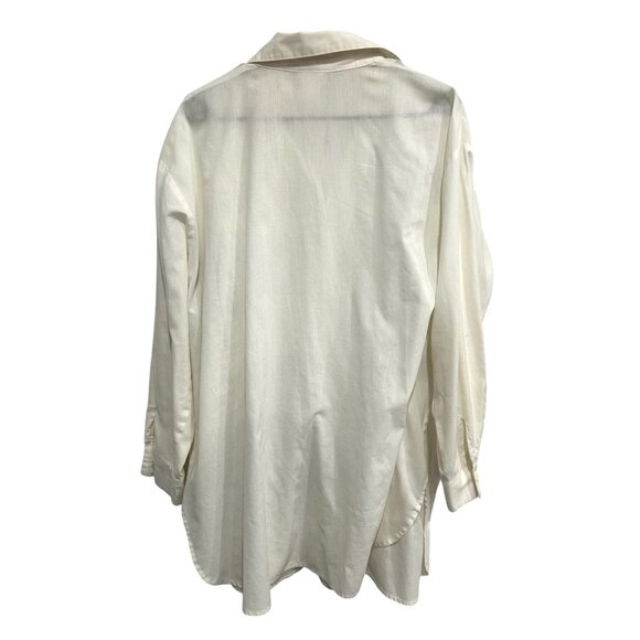 Vintage Tiger Lily Beach Scene Button-Down Womens Shirt Cream White Pink Collar - Picture 2 of 9